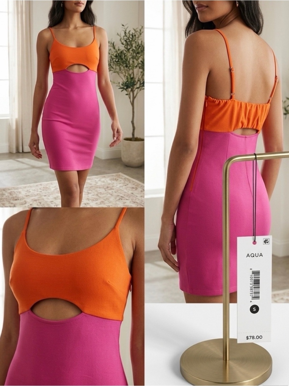 Aqua Pink and Orange Cutout Bodycon Mini Dress